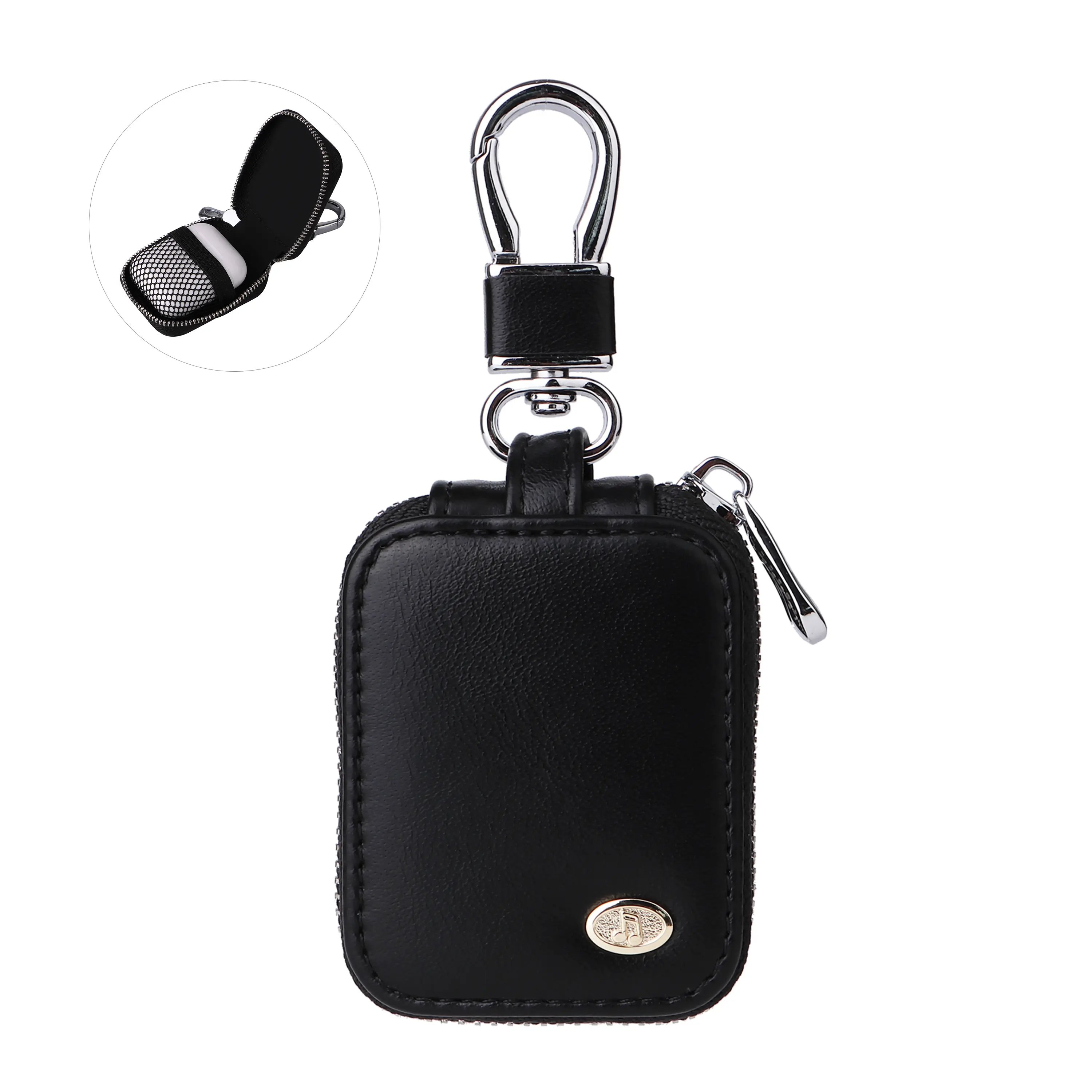 New Retro Portable PU Leather Audio Protection Case for AirPods 1/2/3/4/Pro 2, Electronic Storage Pouch with Keychain, Black Zipper Carrying Bag for Wired Headphones & USB Cable - EJB 1 PCS