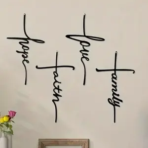 4pcs Wall Decoration, Love Faith Hope Family Cross Metal Wall Art Letter Metal Wall Sign, English Word Cross Plaque, Used for Living Room, Bedroom Interior and Exterior Decoration, Home Decoration