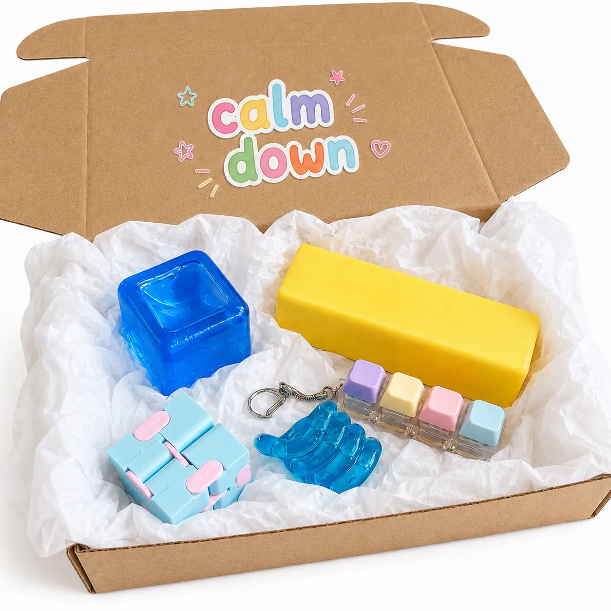 Calm Down Sensory Fidget Set - Stress Relief Toy Kit with Squishy Beads & Charms