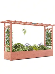 Elevated Garden Bed With Trellis - Wooden Planter Box With Side Supports, Canopy, And 4 Drainage Holes – Perfect For Climbing Plants, Vines, And Blossoms, 79"X17"X45"