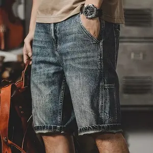 Men's Retro Workwear Denim Shorts High-Waisted Loose-Fitting Straight-Leg with Multiple Pockets Machine Washable Casual Summer Shorts for Everyday Wear Fashion Menswear sport style jorts Slim Stretch