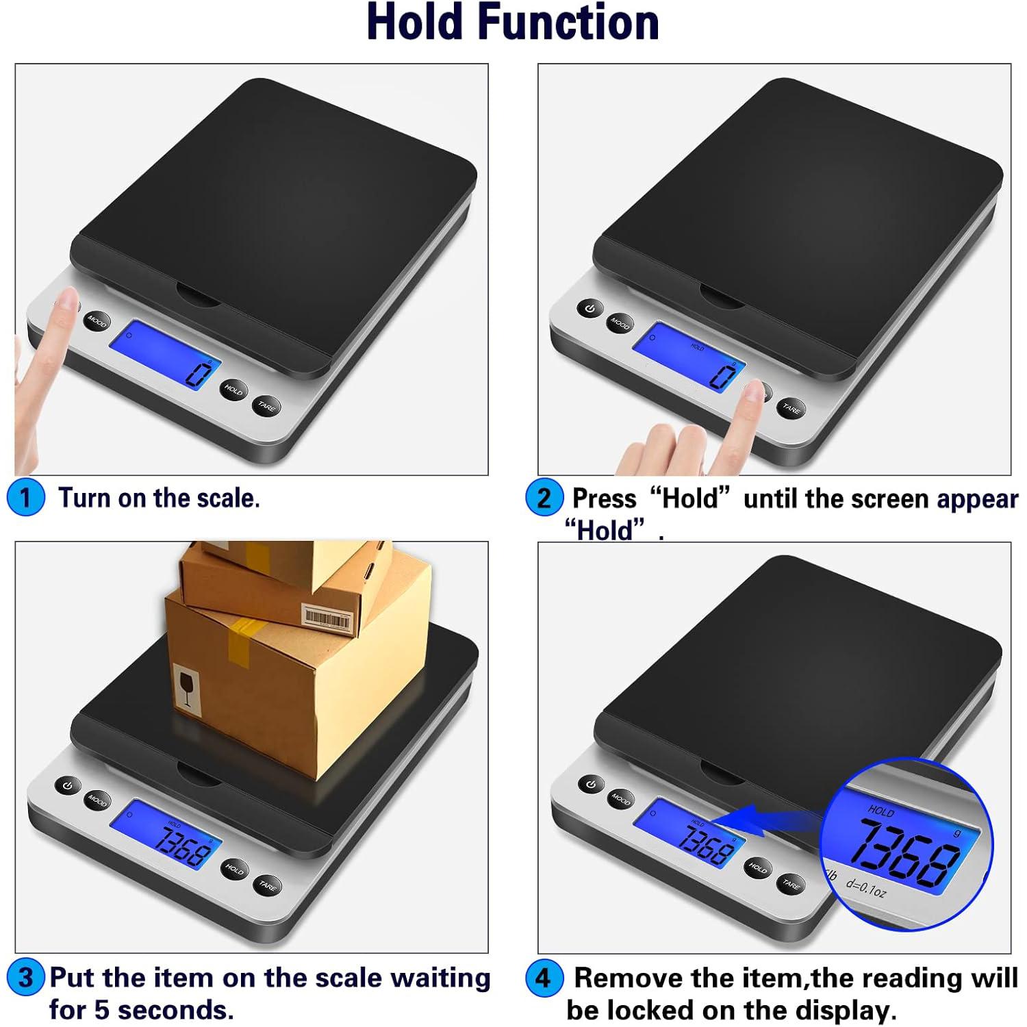 40kg/5g 86lb/0.1oz High Accuracy Digital Shipping Scale, Postal Postage Scale with Flip up Holder & Hold/Tear Function, Package Scale for Small Business & Mails, Battery & AC Adapter Supported