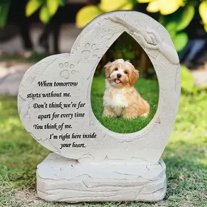 Heart Shaped Pet Dog Memorial Stones with Photo Frame, Pet Dog Headstones Grave Markers, Loss of Pet Dog Sympathy Gifts Memorial Gifts Passing Away Gifts Outdoor or Indoor