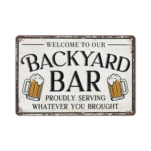 Funny "Welcome To Our Backyard Bar" Aluminum Metal Sign - Humorous Outdoor Home Decor for Patio, Porch, 8x12 Aluminium Plaque for Indoor/Outdoor Use