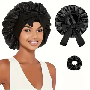 Women's Silk Sleep Cap Set, Hair Care Cap, Soft Elastic Hair Net with Tie Rope, Breathable Sleeping Hat for Curly and Braided Hairstyles, Sleeping Bonnet &