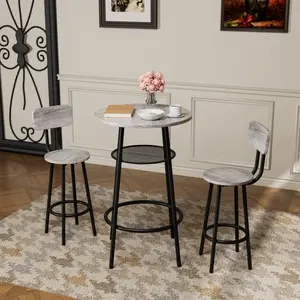 3 Pieces Bar Dining Table Set, with backrest and partition,Small Dining Table for 2, Breakfast Table 2 Stools for Kitchen, Dining Room
