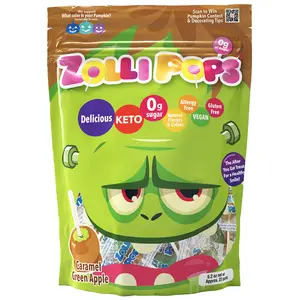 Halloween Zollipops Caramel Green Apple 5.2oz Pouch Delicious, Zero Sugar, Sugar Free, Vegan, KETO, Gluten Free, Allergy Friendly, No Artificial Dyes, Kosher, Clean Teeth Candy Sweet Snack