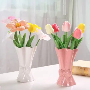 Ceramic Bowknot Vase Decorative Piece, Living Room Bedroom Desktop Flower Arrangement, Holiday Decoration Ceramic Craftsmanship