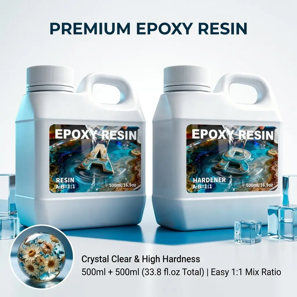 33.8oz/1000ML Epoxy Resin Kit, Easy Mix, High Gloss, Durable Epoxy Finish, Odorless, Long Lasting Bond, Ideal for DIY Crafts, Jewelry, Art Coating, Perfect for Creative Projects