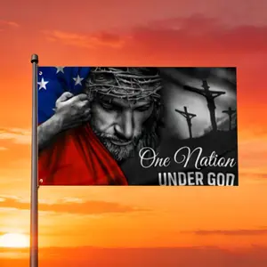 2x3ft / 3x5ft One Nation Under God Flag - Jesus Christ Patriotic Christian USA Banner for Outdoor Yard & Home Decor