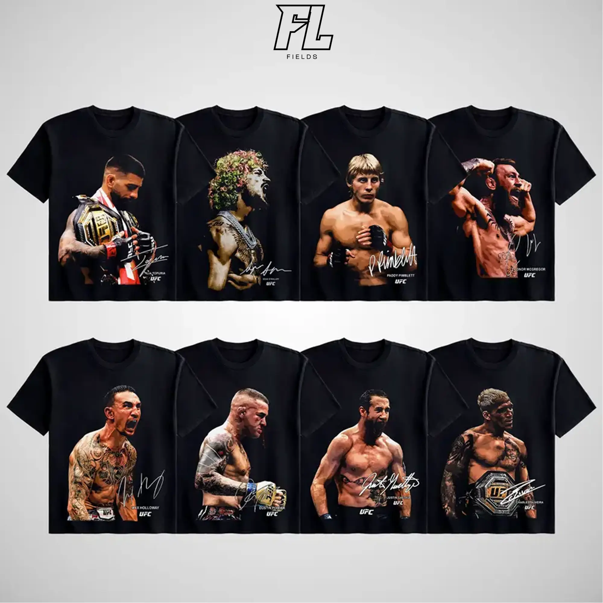 Fields UFC Men's Short-Sleeve Fighters Collection T-Shirt, MMA Fan Champions Sports Shirt, Unisex Soft Cotton Streetwear Tee, Vintage Casual Style For UFC Fan, Fashion Short Sleeve Menswear Crewneck Top