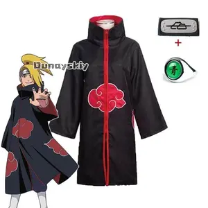 Deidara Cosplay AnimeCostume Cloaks with Headband Ring Wig for Halloween Carnival Party Costume Akatsuki Ninja Red Cloud Cloak