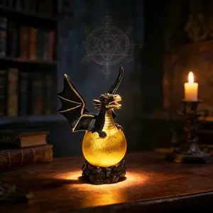 Medieval Dark Gold Baby Dragon Egg Night Light, Decorative Light, Gothic Study Desk Decoration, Vintage Fantasy Creative Lamp, Mystery Magic Array Atmosphere