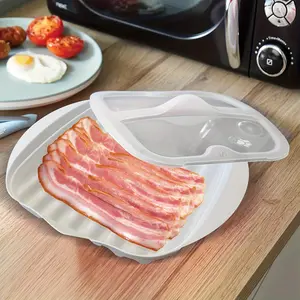 Microwave Bacon Maker Microwavable Bacon Grill, Bacon Tray, Pizza Tray, Sauce Tray, Microwave Oven Cooker, Red White, Easy Cleanup