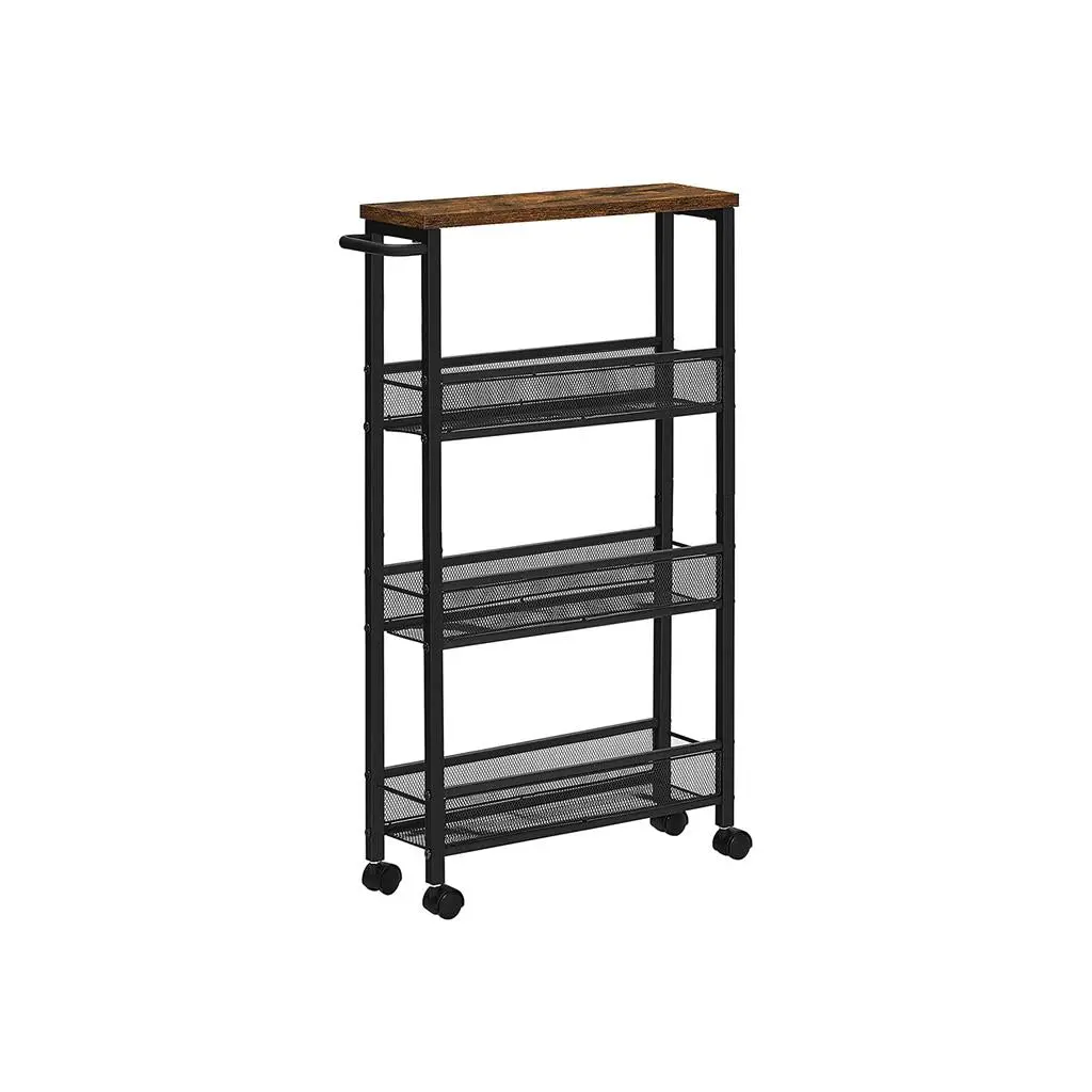 VASAGLE 4-Tier Metal Rolling Cart with Handle & Metal Frame, Home Organiser for Storage Organization in Living Room, Kitchen, Racks