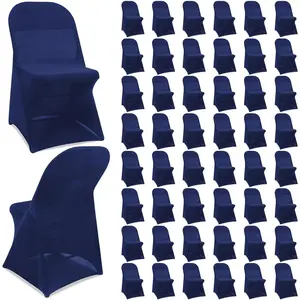 50 count Spandex Chair Covers Bulk - Stretch Folding Flat Front Fitted Universal Chair Protector Pack Removable Washable for Wedding Party Dining Banquet Event (Navy Blue)