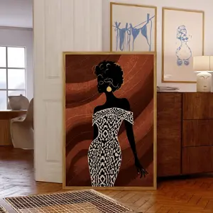 African American Black Women Artwork, Black Woman Portrait, Modern Afrocentric Prints, Graceful Abstract, Fashion Glamour Chic Illustration
