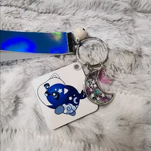 Handmade Aphmau Celestial Moon Cat Keychain with Wristlet