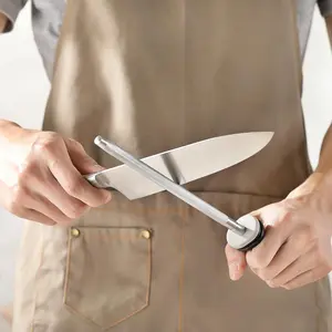 Knife Sharpener Rod, Little Cook 12 inch Knife Sharpening Steel, Knife Sharpening Rod with Ergonomic PP Handle (black)