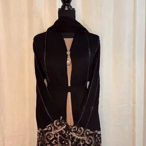Dubai Abaya - Elegant Black Abaya with Intricate Embroidery and Gold Accents for Women