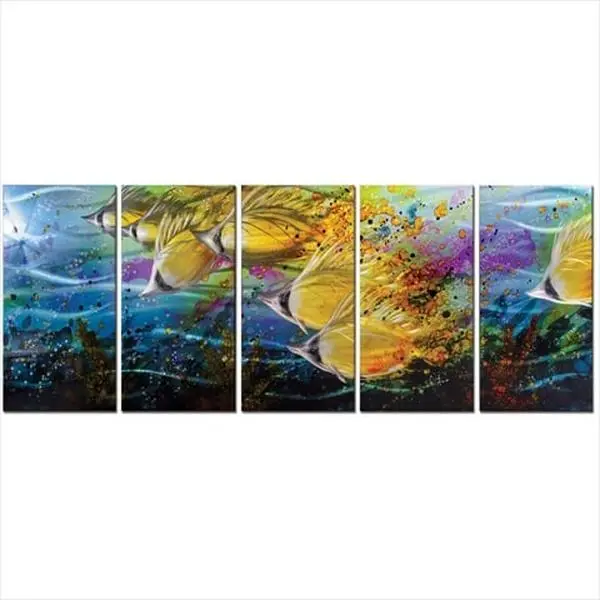 Metal Artscape MA10115 Frameless Aluminum 5-Panel Handmade Metal Wall Artwork - 59x24 in, 10 lbs, Airbrushed, Grounded, Golden Jetstream Hanging Light Nature Home Decor