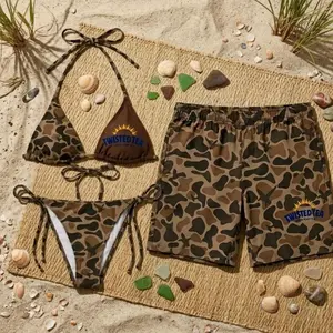 Twisted Tea Camo Couple Matching Swimsuit Set, Bikini and Mens Swim Trunks, Camouflage Beachwear, Matching Vacation Outfit, Gift for Him Her MQV TJJ