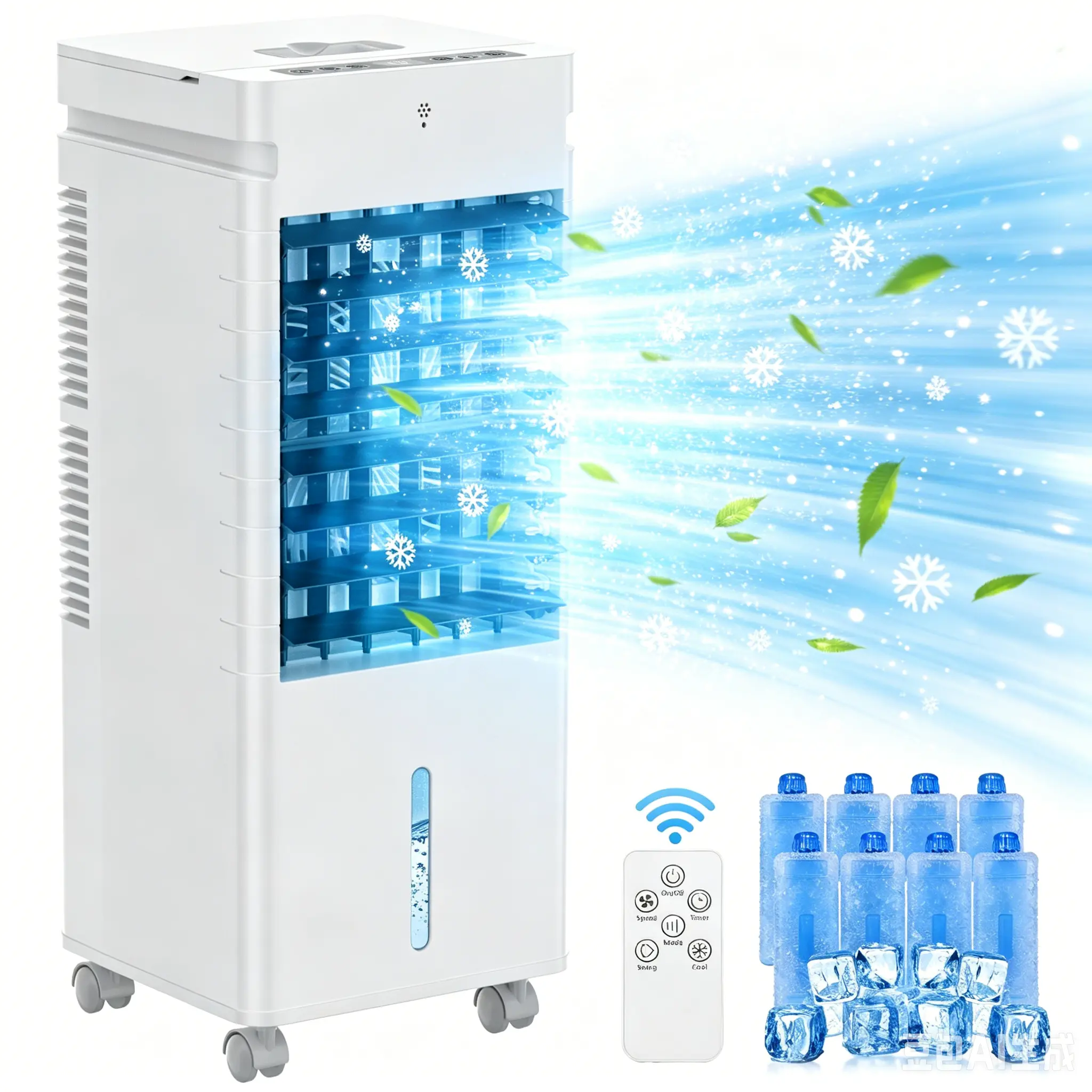 Portable Summer Cooling Fan - Lightweight Air Cooler with 20W Motor, 12L Water Tank, Ice Crystals, Oscillation, 3-in-1 Modes, 12 Speeds, Timer, Remote Control for Home, RV, Apartment Use (Add Ice Cubes for Rapid Cooling)