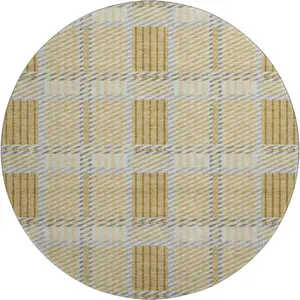 HomeRoots 678715 8 ft. Gold Beige & Brown Plaid Washable Round Area Rug with UV Protection