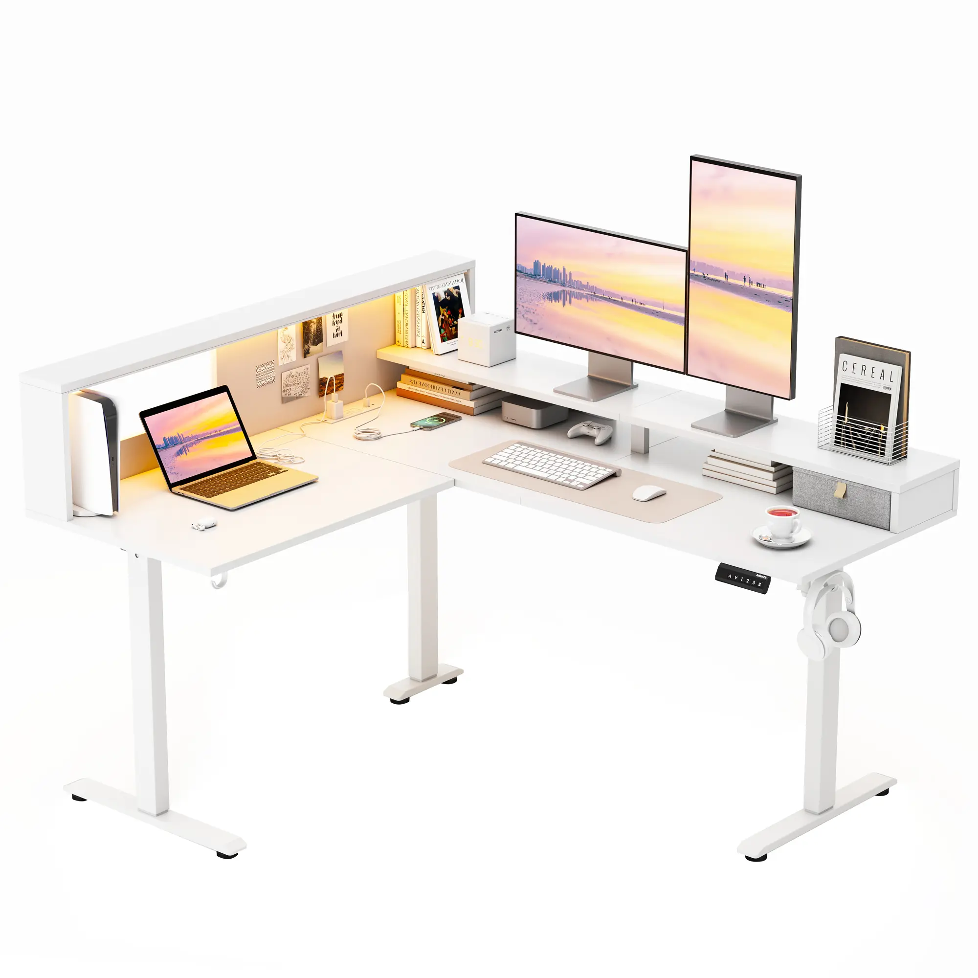 White with Power Outlets& LED Lights