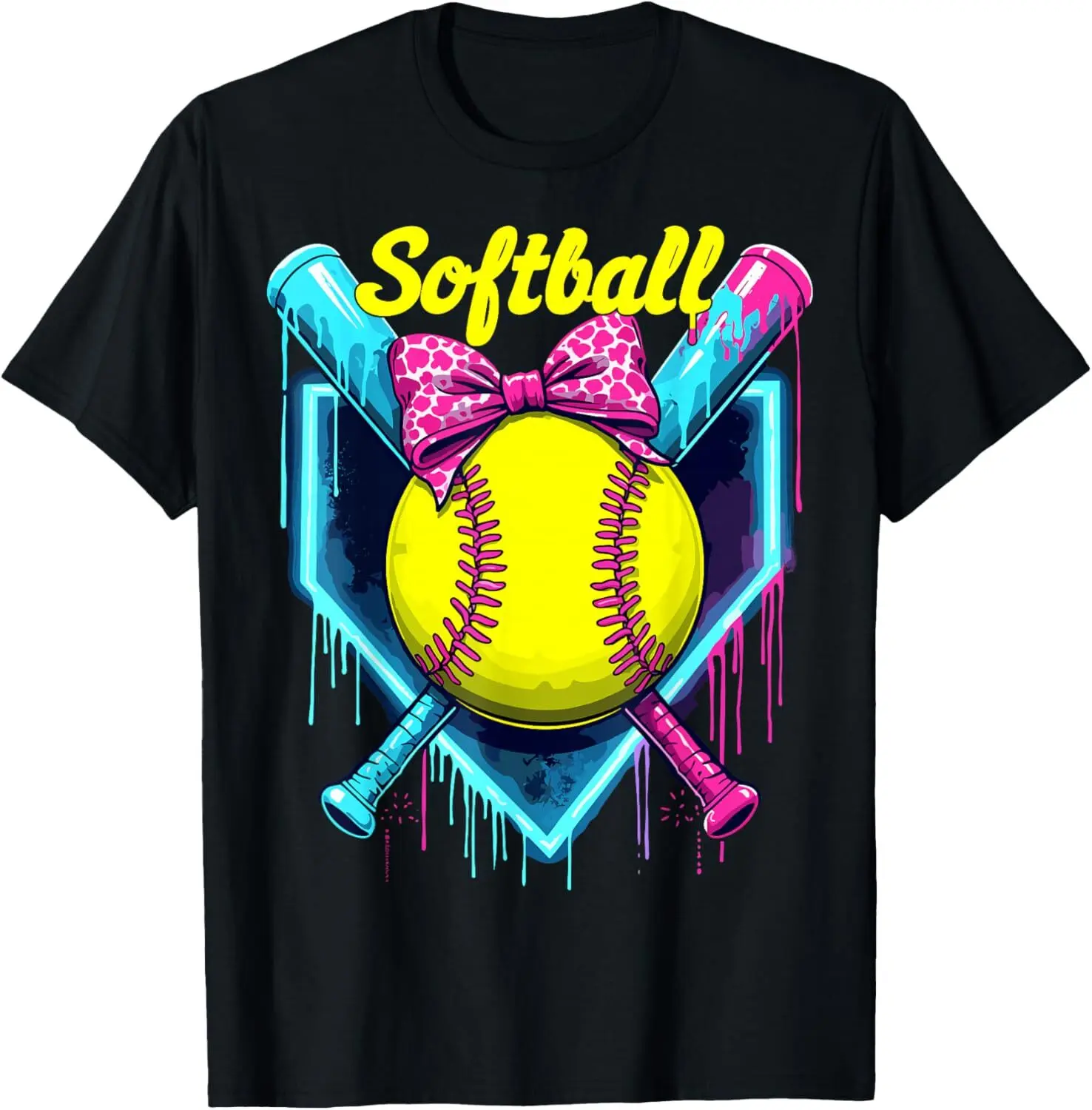 Softball Player Ice Cream Softball Drip Youth Girls T-Shirt Cotton Fabric