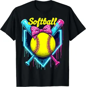 Softball Player Ice Cream Softball Drip Youth Girls T-Shirt Cotton Fabric