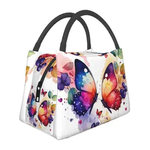 lunch box for women，lunch bag, reusable portable insulation bag, insulation bag,butterfly pattern, suitable for outdoor camping, work, school, fitness