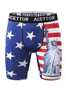 Trendy Flag Logo Printed Underwear Men's Long Underpants Fashionable Sexy Novelty Polyester Underpants Single Pack