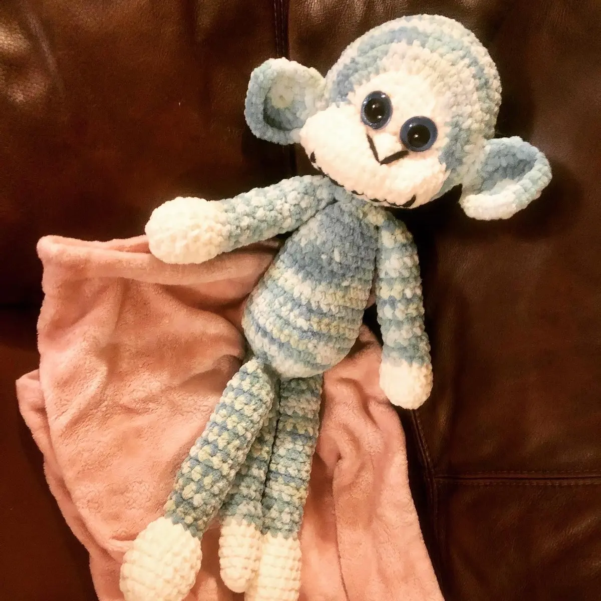 Crocheted Teal and Cream Monkey