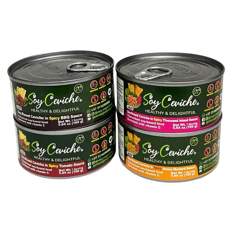 (4 Pack) Soy Ceviche –All Spicy: Tomato, Thousand Island, BBQ, Honey Mustard-5.64oz-Protein-Gluten free