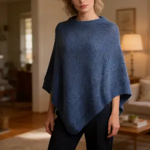 Vselectstudio #32 Blue Knit Cape Shawl Poncho Sweater for Women Soft Warm Knit Poncho Wrap Stylish Winter Cape Shawl Elegant Knit Poncho Sweater Fashion Shawl Wrap Casual Fall Winter Outfit Travel Layer