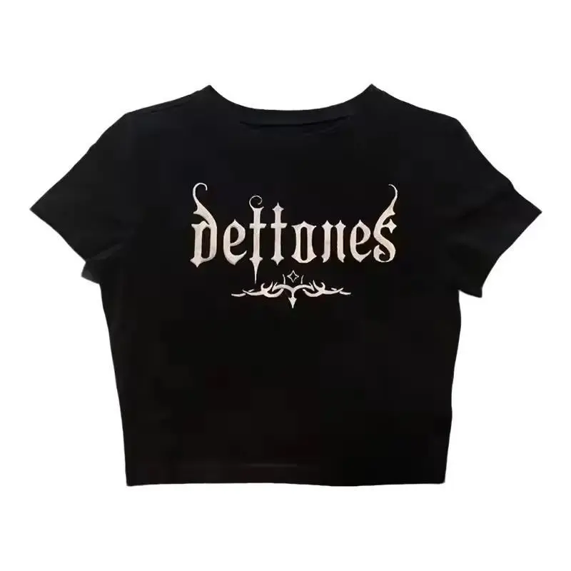 Vintage Deftones Letter Printed Baby Tee, Y2K Aesthetics Women Top, Hip Hop Gothic Grunge Crop Tops, Letters Printed Tees Summer, Y2k Baby Tees, Summer Outfit, Outfit For Women, OOTD, Downtown Girl Baby Tee, Gift For Her, Outfits