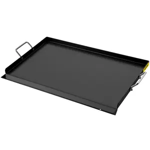 VEVOR Carbon Steel Griddle, TikTokShopBlackFriday, 16\" x 24\" Griddle Flat Top Plate, Griddle for BBQ Charcoal/Gas Gril with 2 Handles, Rectangular Flat Top Grill with Extra Drain Hole for Tailgating and Parties Oil Stove