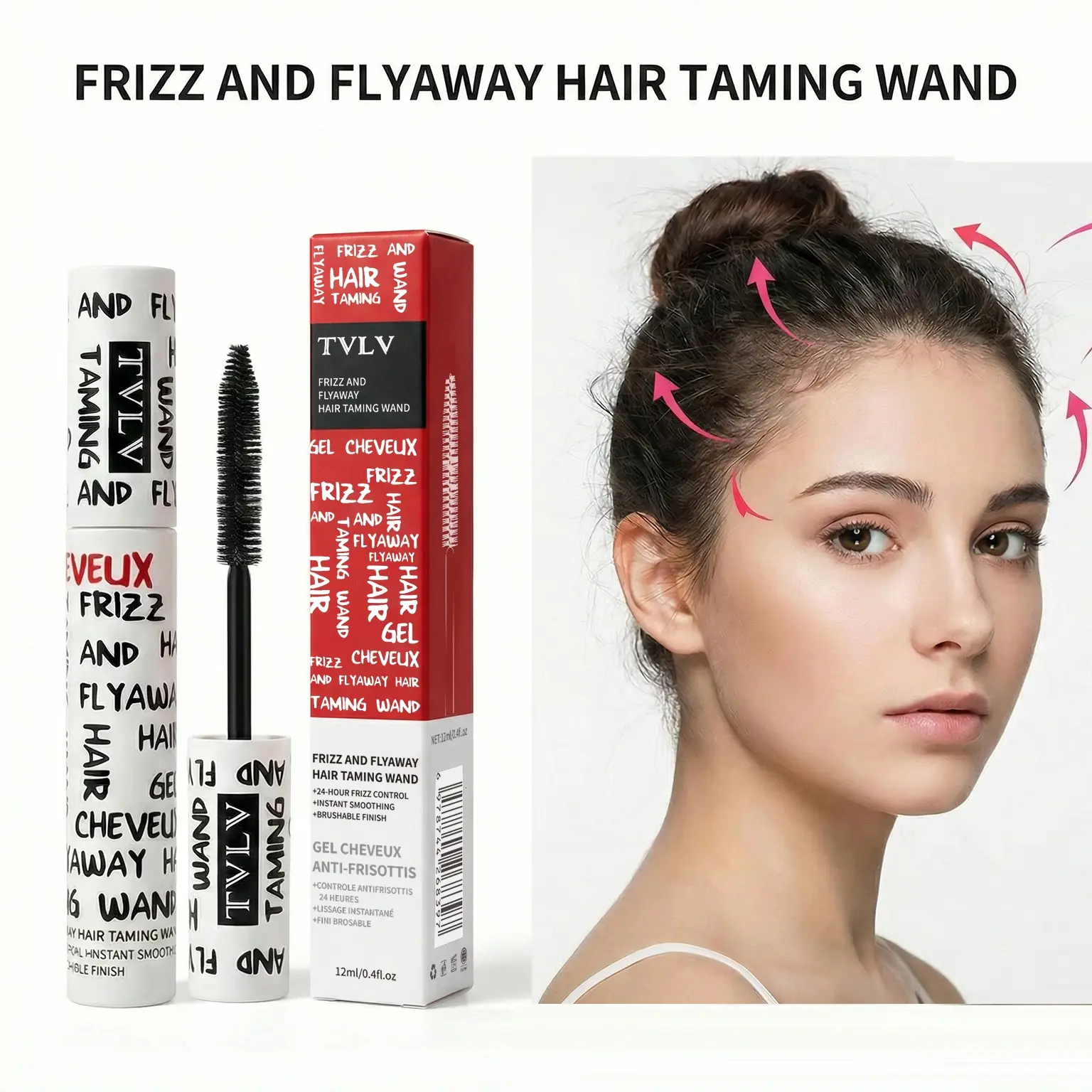 Frizz and Flyaway Hair Taming Wand Haircare - Frizz Free Styling, 24-Hour Frizz Control, Instant Smoothing, Portable Brushable Finish, Nourishing Formula for All Hair Types