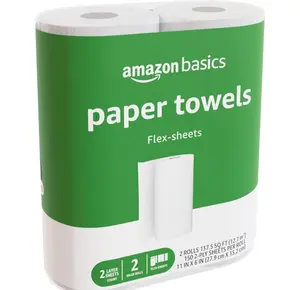 Amazon Basics 2-Ply Flex-Sheets Paper Towels, 2 Basics Rolls = 5 Regular Rolls, Everyday Value with 150 Sheets per Roll