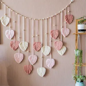 [Boho Style Leaves Garland] 1pc Boho Style Leaves Garland - Macrame Wall Art for Mid Century Modern Home Decor Hanging Ornaments Blue Decoration Hangable