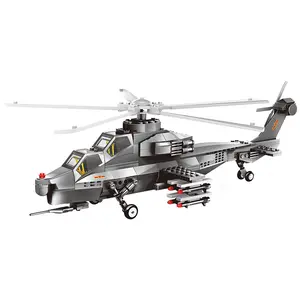Armed Helicopter Fighter Building Block Display Toy, Mixed Colors, Abs Material, Perfect for Living Room Decor, New Home Birthday Gift, Ages 6+, Model Aircraft