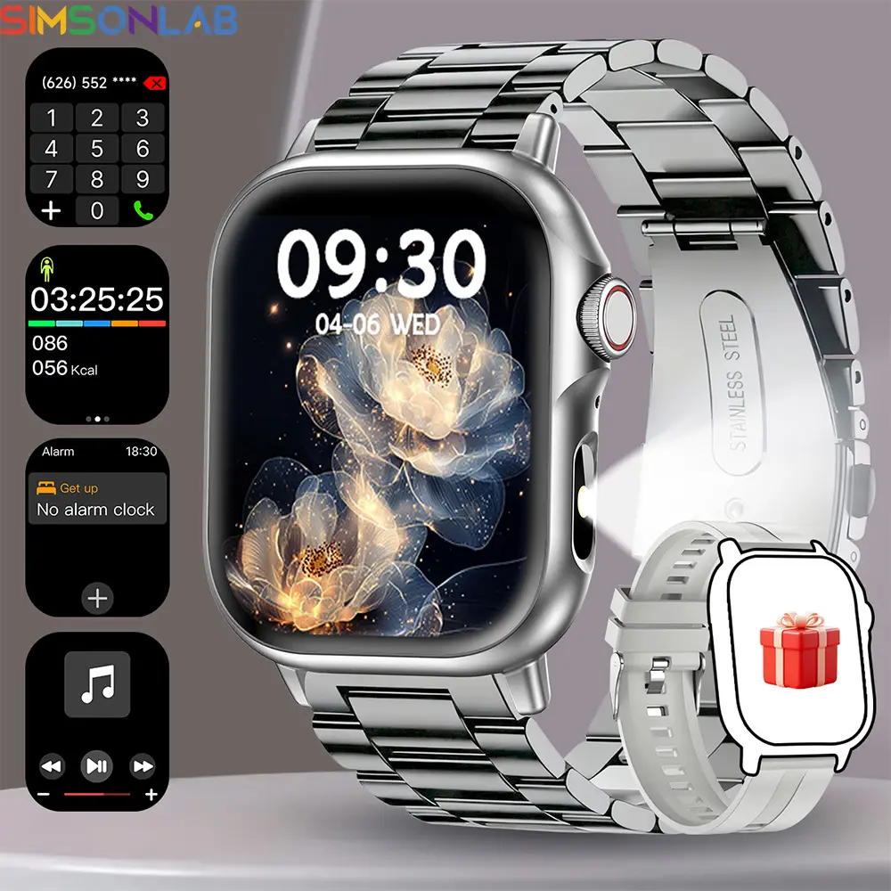 2.01 Inch Large Screen Smartwatch for Men and Women - Multifunctional with Strong Flashlight, Noise-Canceling Microphone, Wrist Music Control, 100+ DIY Watch Faces, Wireless HD Calling, Hi-Fi Speakers, Hydration Reminder, Weather Updates - Stylish Gift