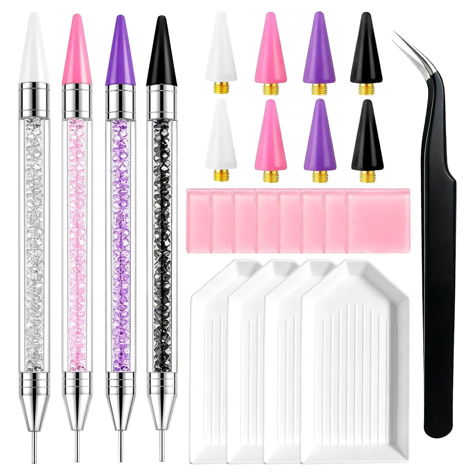 Bedazzling Tools Wax Pencil for Rhinestones Diamond Painting and Nail Art Bedazzling Pen DIY Kit, Dual-Head Rhinestone Picker Tool, Diamond Art Tools, Nail Art Pens, Precision Tweezers Organizer Tray