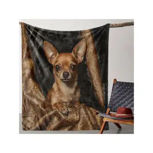 1pc Vintage Chihuahua Print Flannel Blanket - Soft, Cozy, All-Season Knitted Polyester Throw For Sofa, Bed, Office, Car, Camping, Travel - Digital Print, 250-300gsm, Ideal Gift For Pet Lovers-60*80in