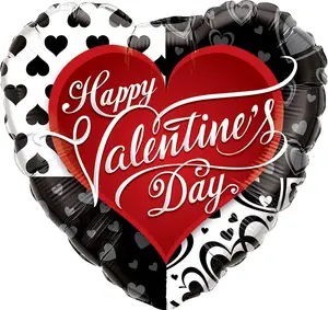 PMU Valentines Day Happy Valentines Day Black Hearts 18 Inch Mylar-Foil Balloon Valentines Day, Proposal, Special Events, Photo Props Party Decoration and Accessories