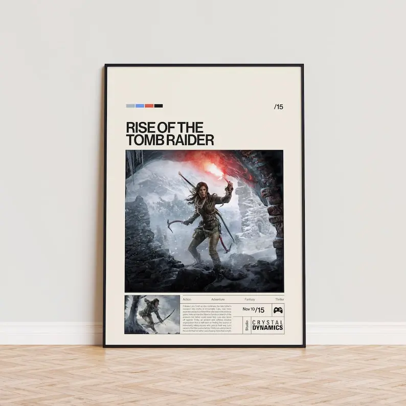 Rise of the Tomb Raider Poster Unframed, Video Game Poster, Minimalist Game Print, Gaming Room Poster, Gamer Gift, Gaming Print Poster
