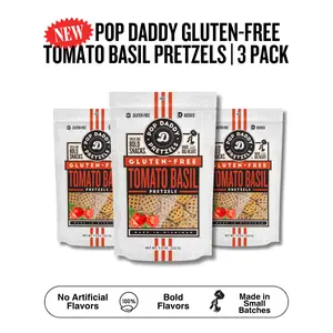 Pop Daddy NEW Gluten-Free Tomato Basil Pretzels | 3 pack | 7.5oz bags