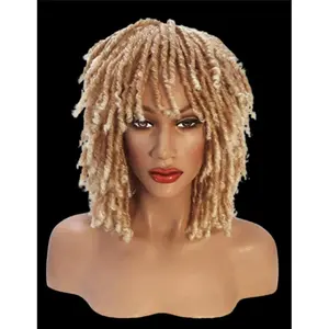 Warm Brown Blonde Short Dreadlock Wig - Platinum Tips, Adjustable Cap, Soft and Natural Texture, Synthetic Fiber, Female or Male Head Fits