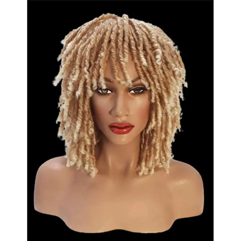 Warm Brown Blonde Short Dreadlock Wig - Platinum Tips, Adjustable Cap, Soft and Natural Texture, Synthetic Fiber, Female or Male Head Fits